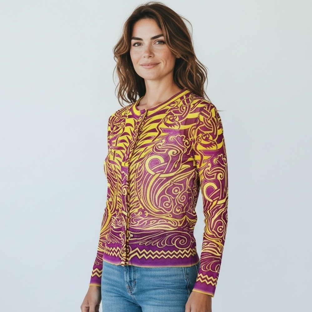 Jean Paul Gaultier Soleil Mesh Long Sleeve Cardigan Button Front Cropped Large - Picture 13 of 13
